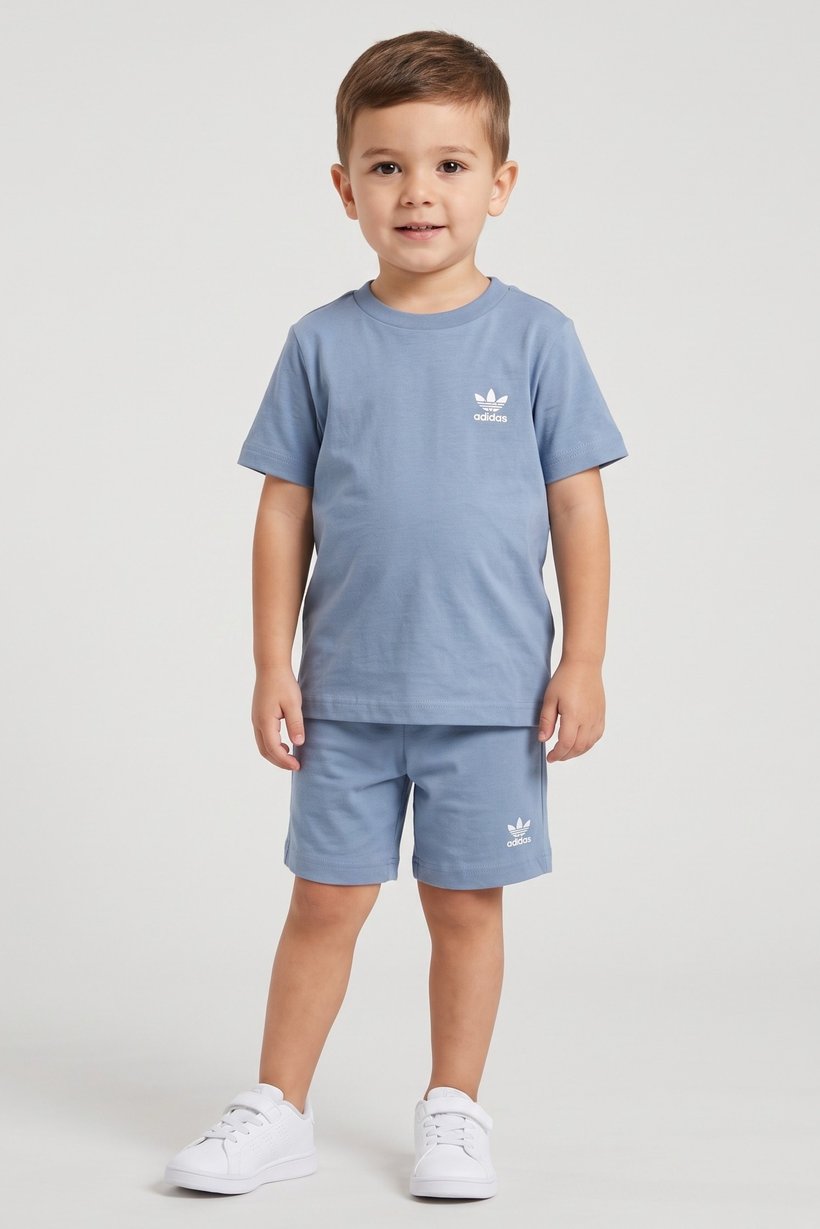 Toddlers Boy 2 Pcs Embroidered Logo T-Shirt And Shorts Set, Dusty Blue