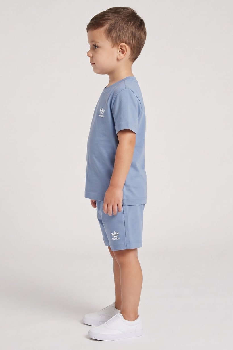 Toddlers Boy 2 Pcs Embroidered Logo T-Shirt And Shorts Set, Dusty Blue