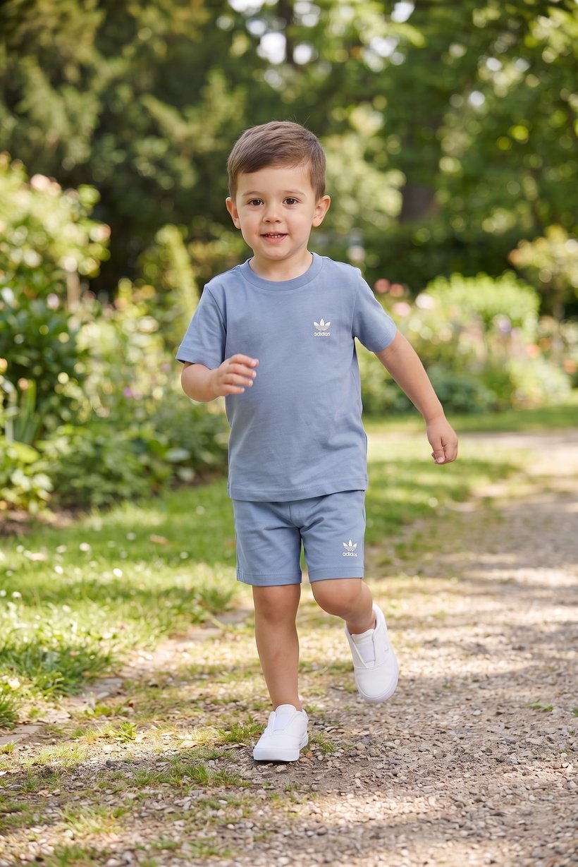 Toddlers Boy 2 Pcs Embroidered Logo T-Shirt And Shorts Set, Dusty Blue