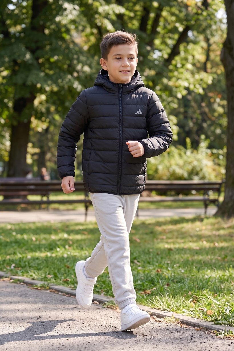Kids Boy Quilted Outdoor Hoodie Jacket, Black