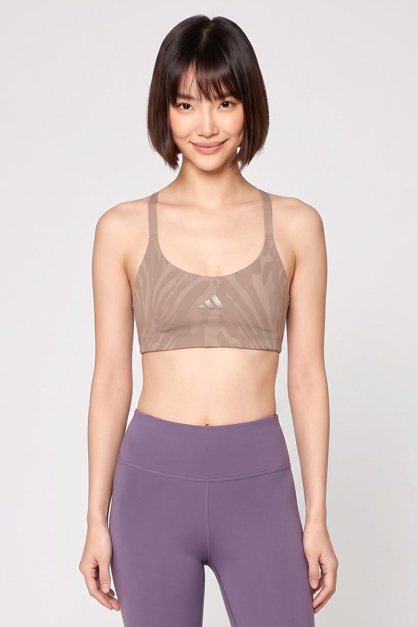 Women Brand Logo Lightly Padded Training Sports Bra, Light Brown