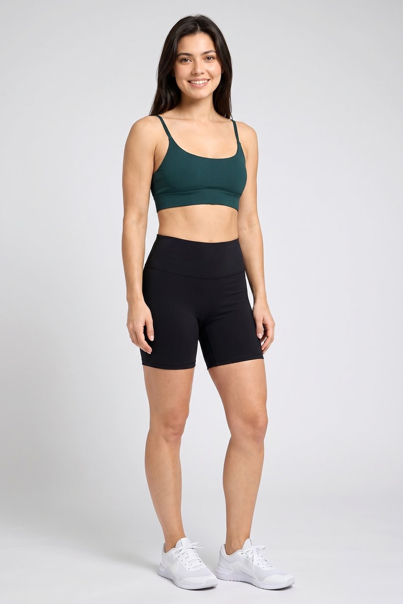 Women Padded Brand Logo Training Sports Bra, Dark Green