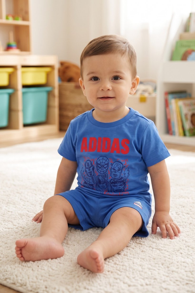 Adidas x Marvel Toddlers Boy Short Sleeve T-Shirt And Shorts Set, Blue