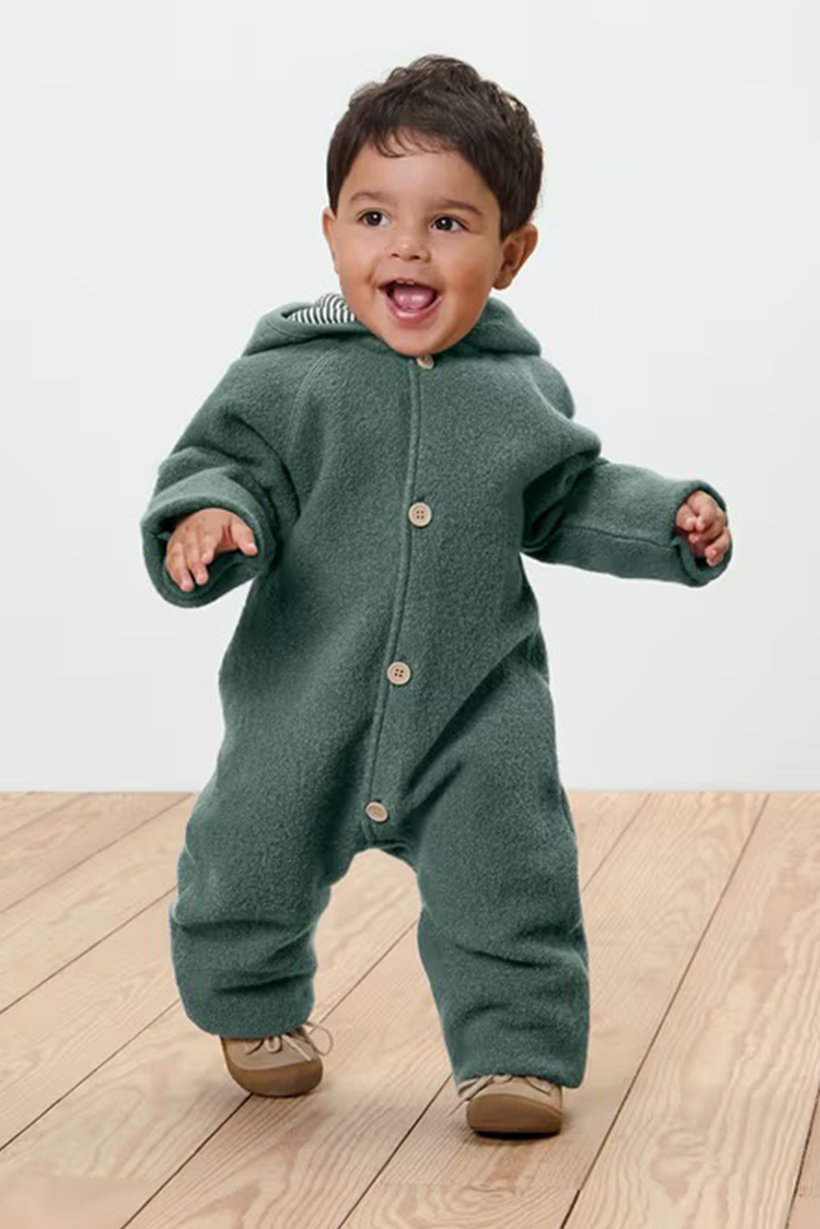 Toddlers Boy Textured Long Sleeve Romper, Green