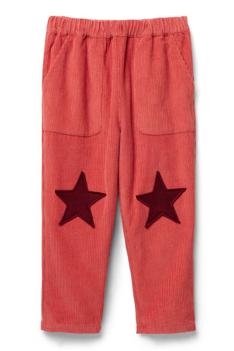 Kids Girl Regular Fit Embroidered Corduroy Pants, Reddish Orange