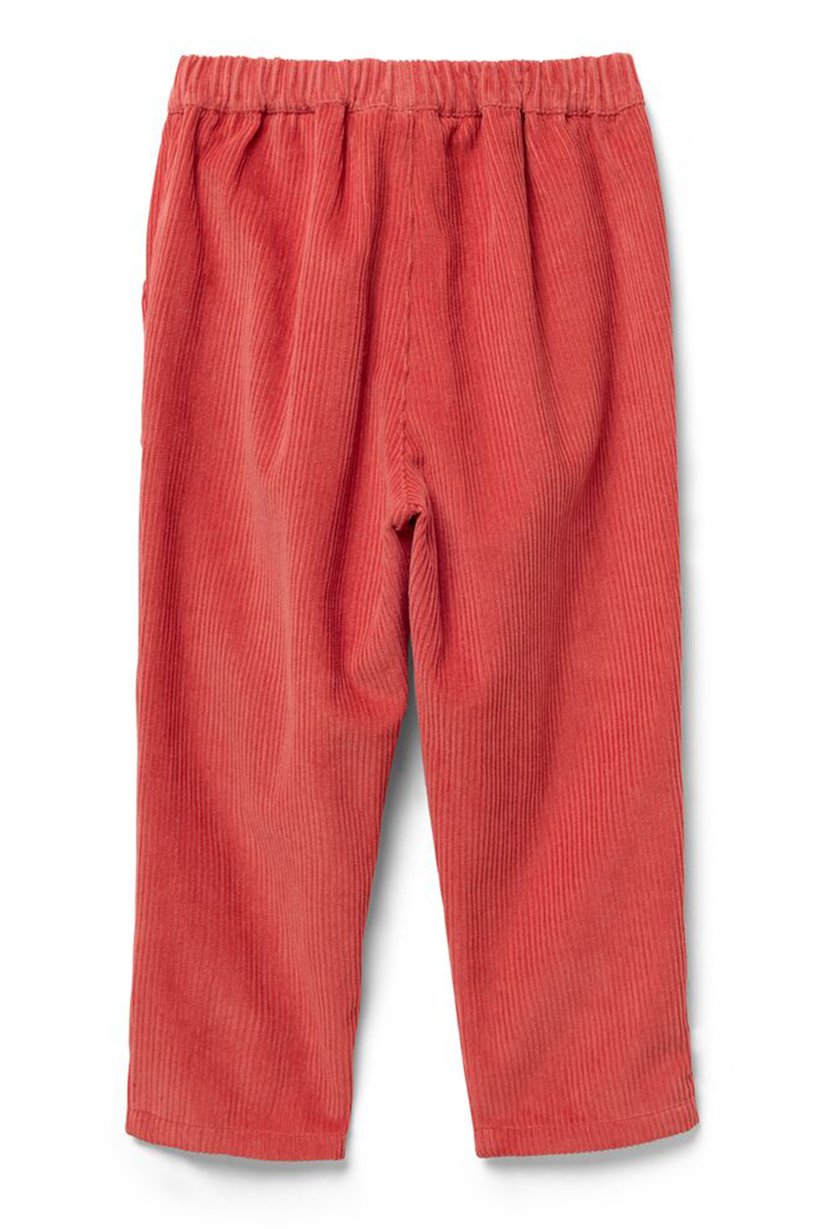 Kids Girl Regular Fit Embroidered Corduroy Pants, Reddish Orange