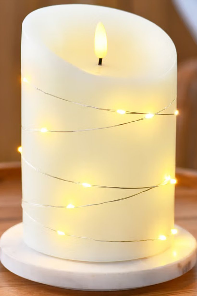 LED Real Wax Candle With Micro Light Chain, Off White