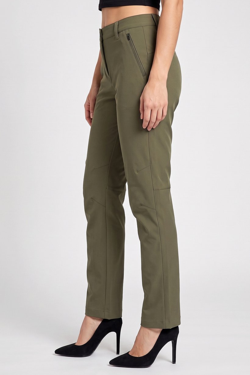 Women Regular Fit Solid Straight Leg Pants, Olive