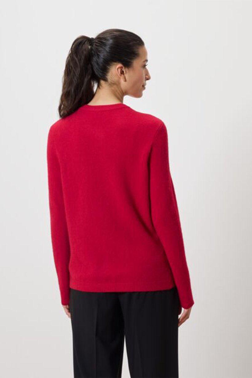 Women Crew Neck Textured Cardigan, Red