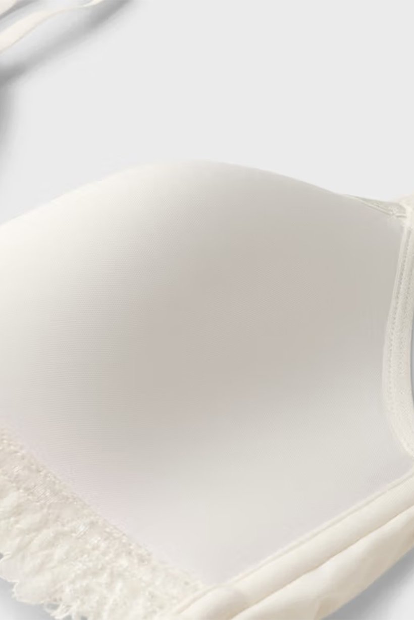 Women Textured Lightly Padded Bra, Cream