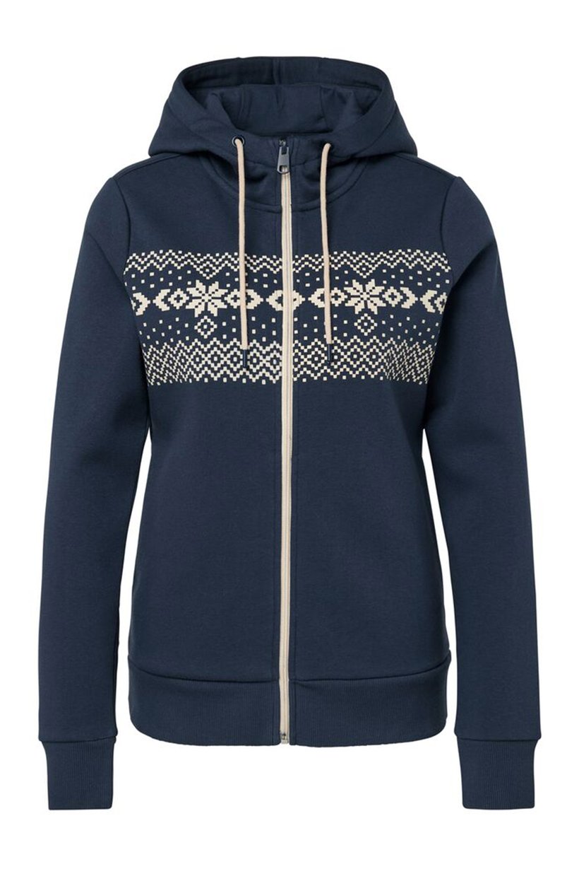 Women Graphic Print Long Sleeve Hoodie, Navy Blue
