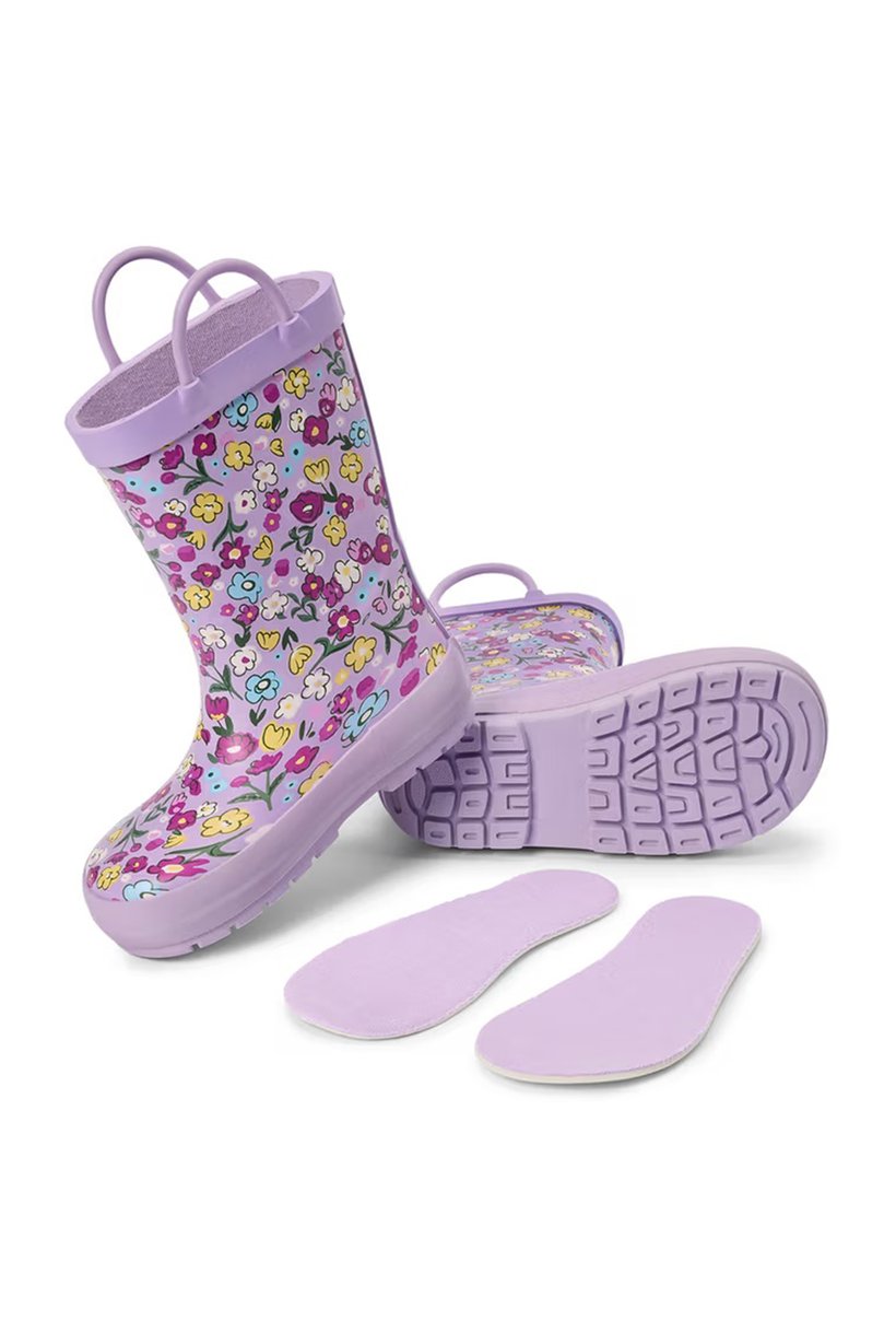 Kids Girl Floral Pattern Slip on Rain Boots, Multicolor
