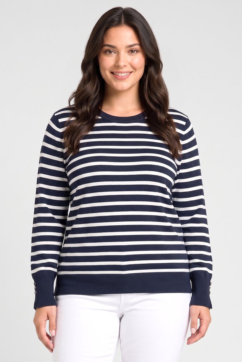 Women Crew Neck Long Sleeve Stripe Sweater, Multicolor