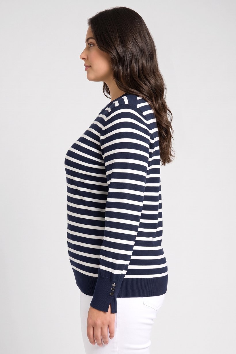 Women Crew Neck Long Sleeve Stripe Sweater, Multicolor