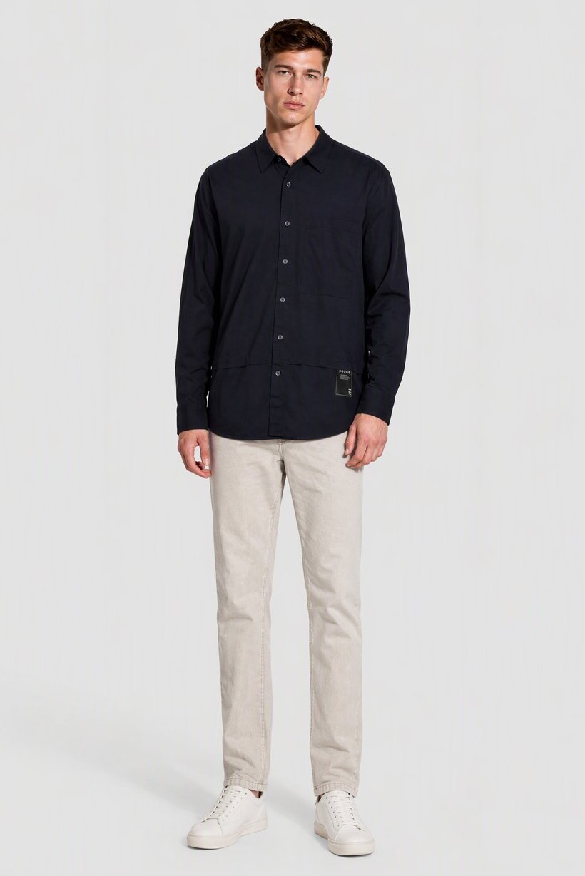 Men Regular Fit Long Sleeve Plain Casual Shirt, Navy Blue