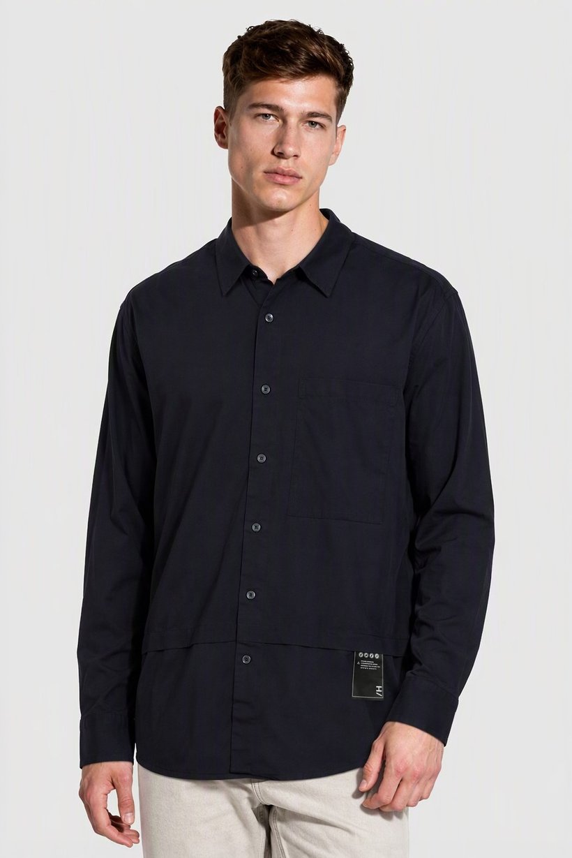 Men Regular Fit Long Sleeve Plain Casual Shirt, Navy Blue