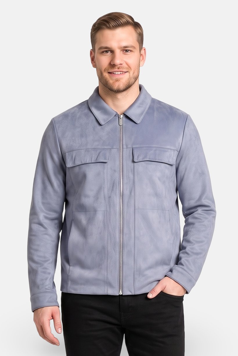 Men Solid Jacket Shirt, Slate Blue