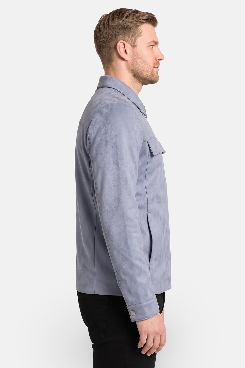 Men Solid Jacket Shirt, Slate Blue