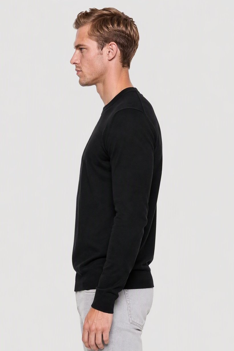LYCRA Men Crew Neck Long Sleeve Knitted Sweater, Black