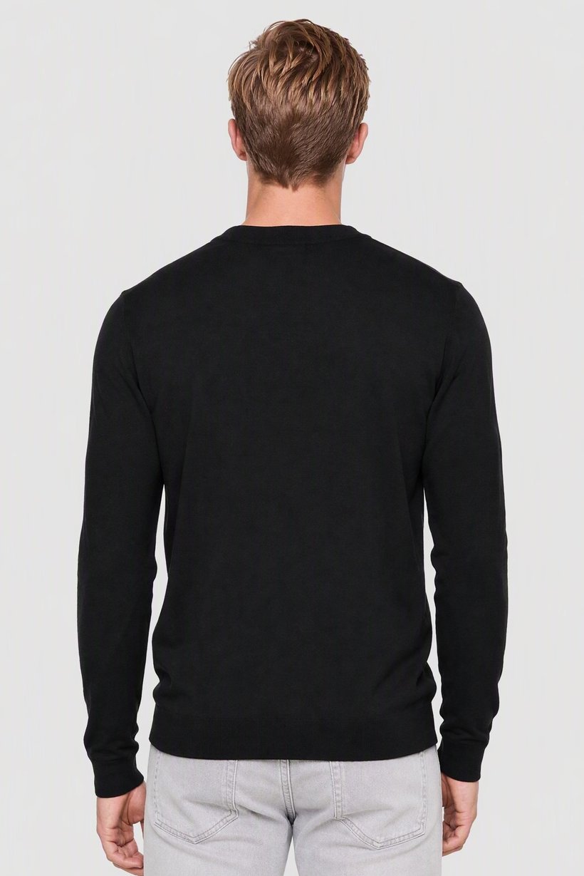 LYCRA Men Crew Neck Long Sleeve Knitted Sweater, Black