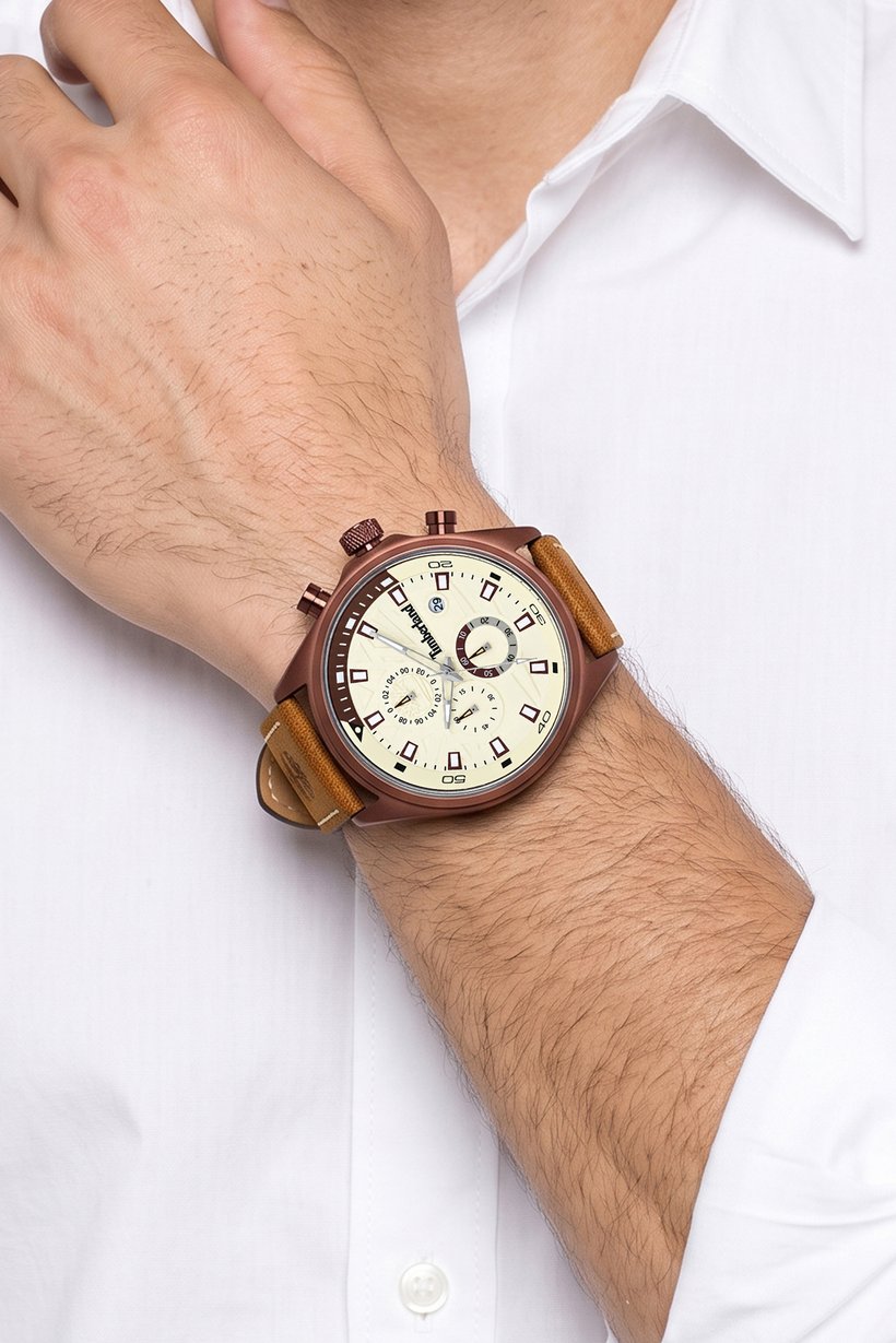 Men TDWGC9000405 Quartz Leather Watch 46 mm, Brown