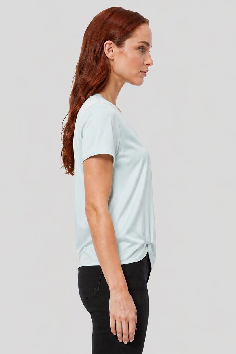Find x Amazon Women V-Neck Solid Short Sleeve Top, Aqua Green
