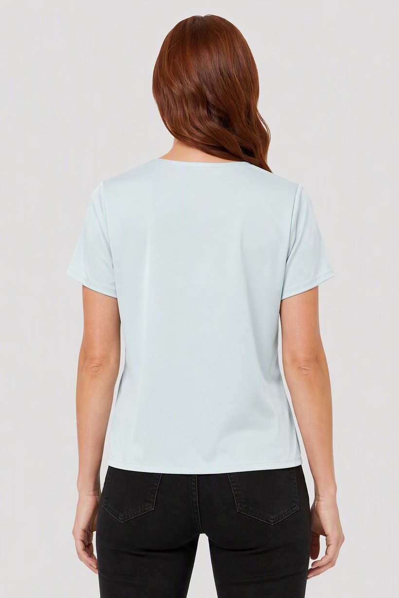 Find x Amazon Women V-Neck Solid Short Sleeve Top, Aqua Green