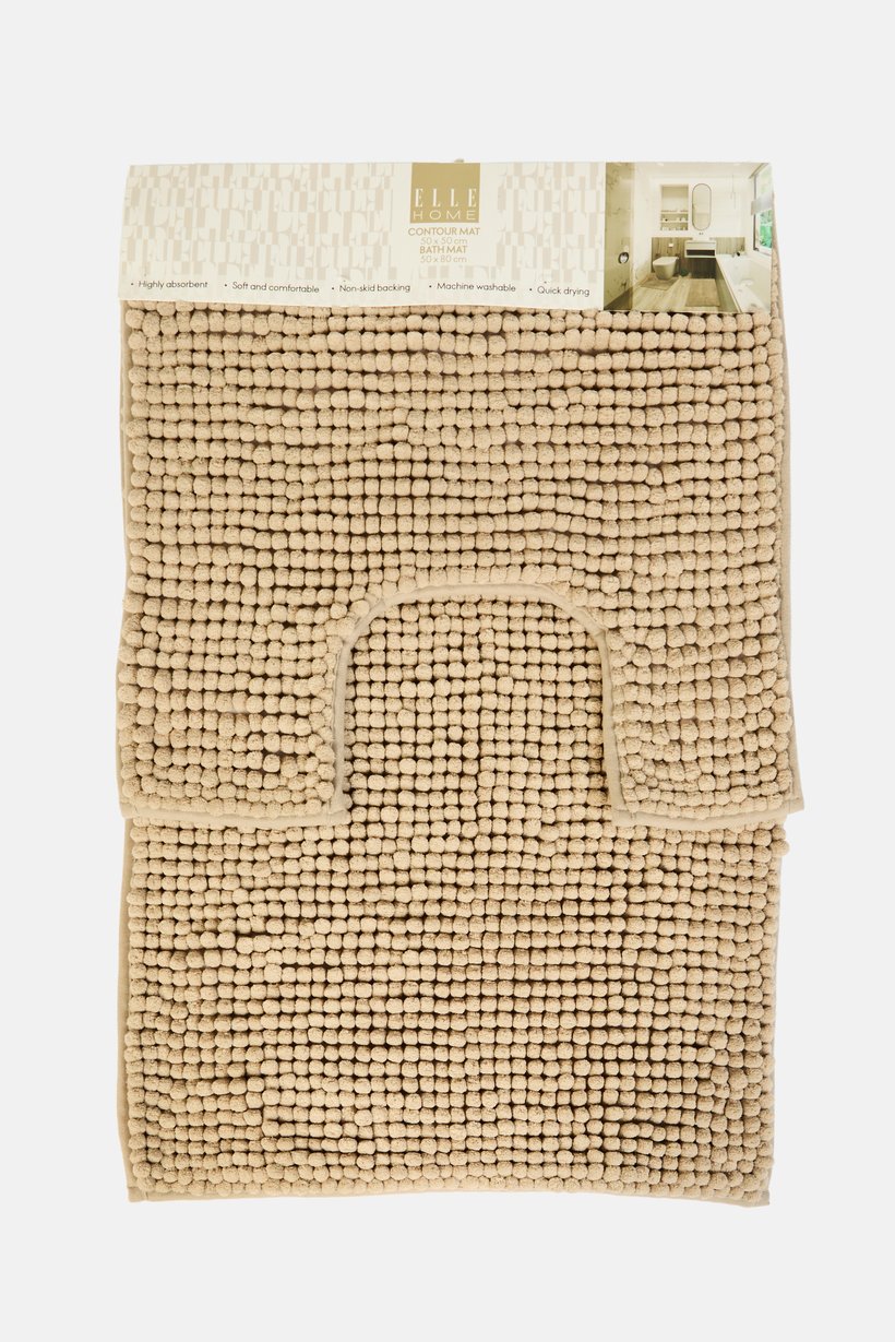 2 Pieces Textured Bath Rug Set, Beige