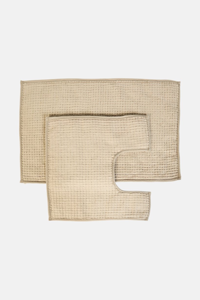 2 Pieces Textured Bath Rug Set, Beige