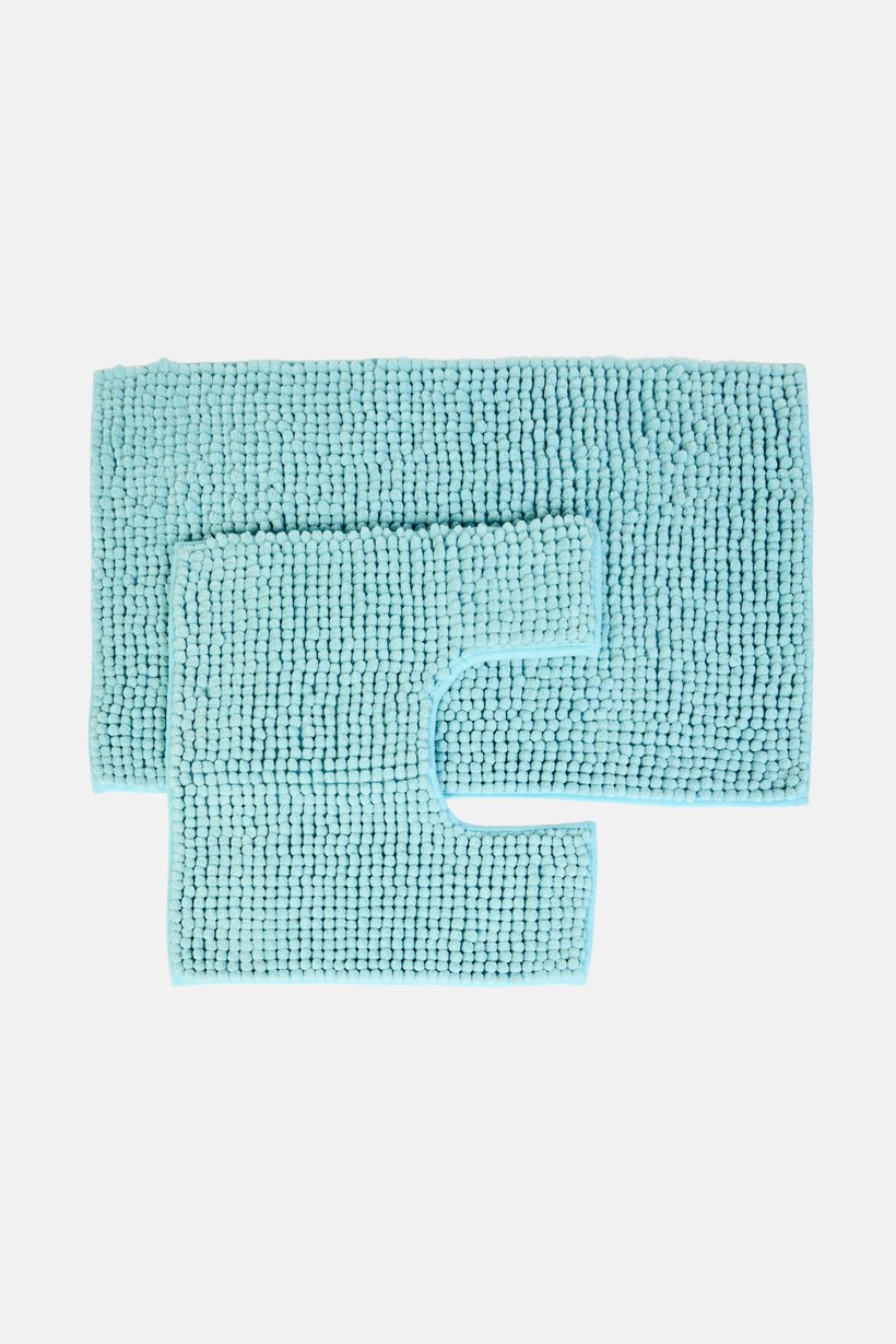 2 Pieces Textured Bath Rug Set, Blue