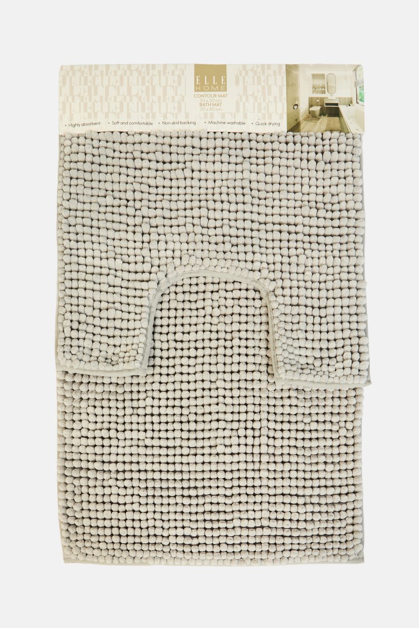 2 Pieces Textured Bath Rug Set, Grey
