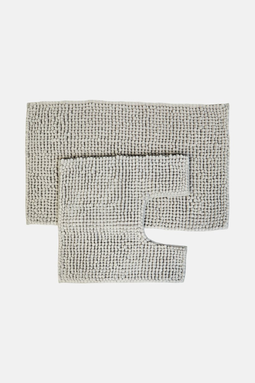 2 Pieces Textured Bath Rug Set, Grey