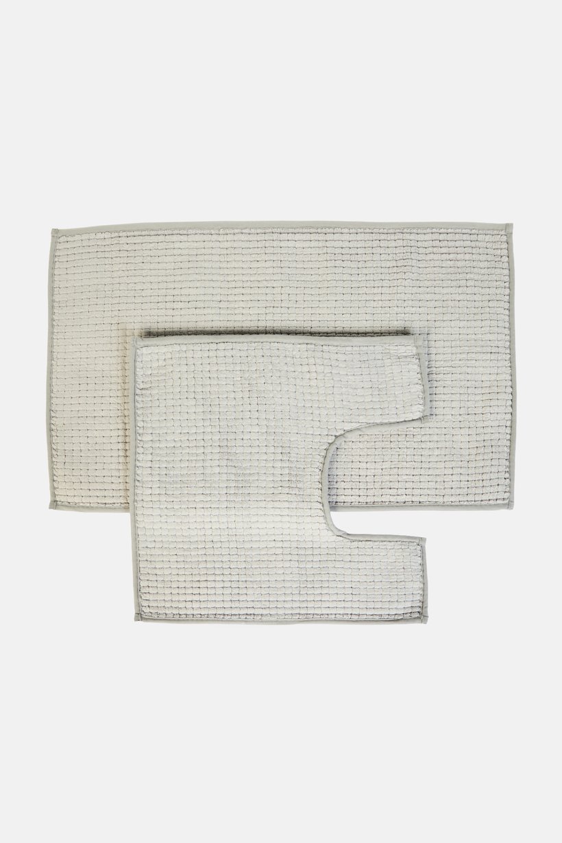 2 Pieces Textured Bath Rug Set, Grey