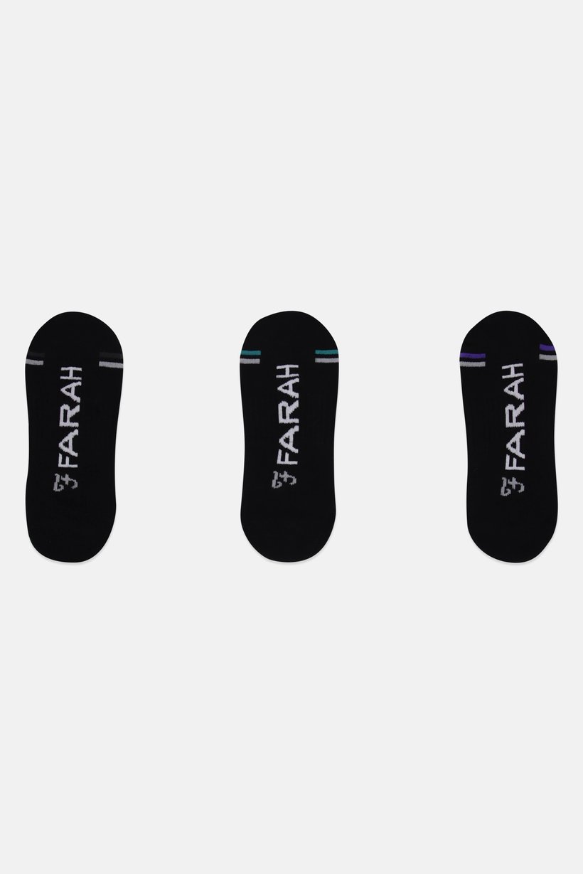 Men 3 Pairs Brand Logo Invisible Socks, Black