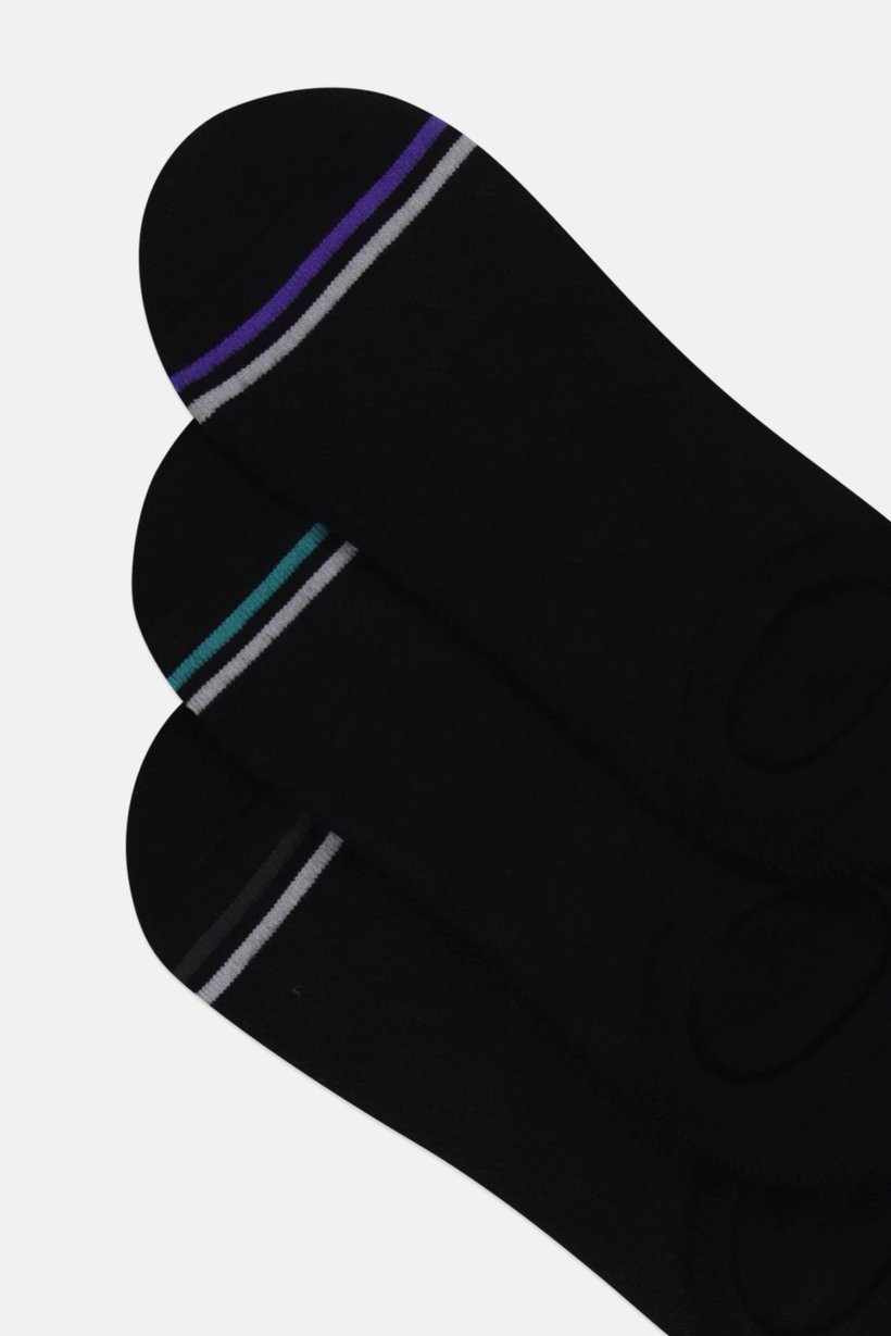 Men 3 Pairs Brand Logo Invisible Socks, Black