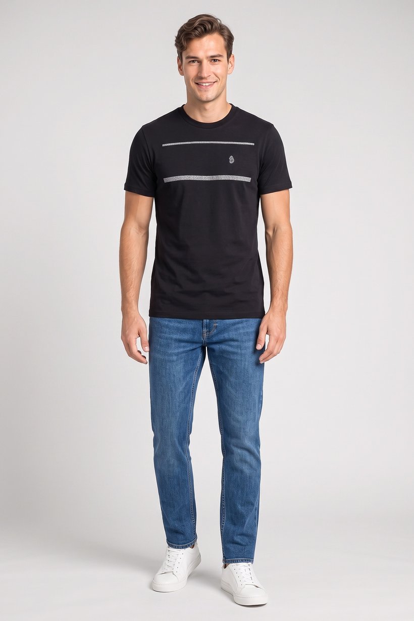 Men Crew Neck Short Sleeve Embroidered Logo T-Shirt, Black