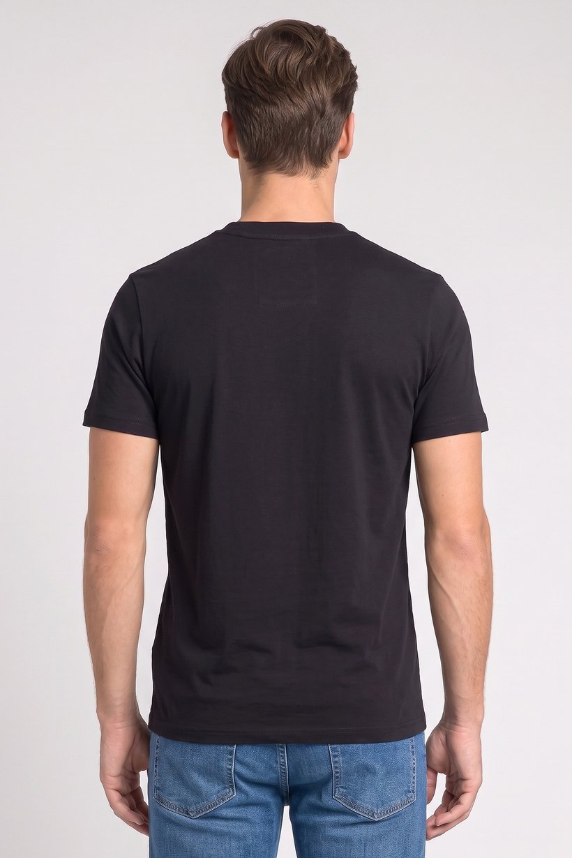 Men Crew Neck Short Sleeve Embroidered Logo T-Shirt, Black
