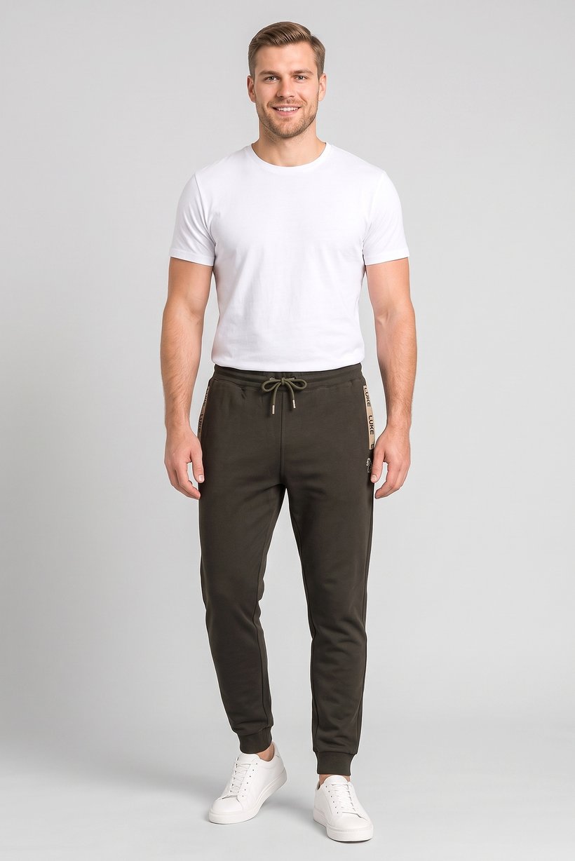 Men Regular Fit Embroidered Logo Jogger Pants, Dark Olive