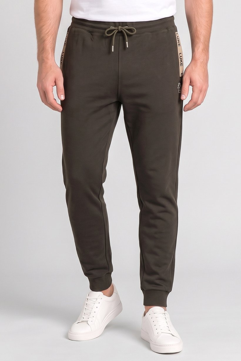 Men Regular Fit Embroidered Logo Jogger Pants, Dark Olive