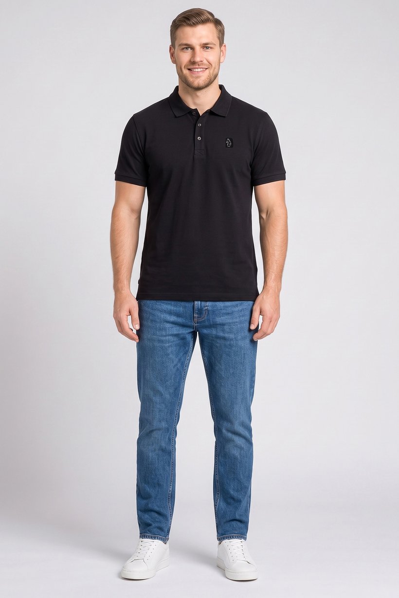 Men Regular Fit Textured Short Sleeve Polo, Black