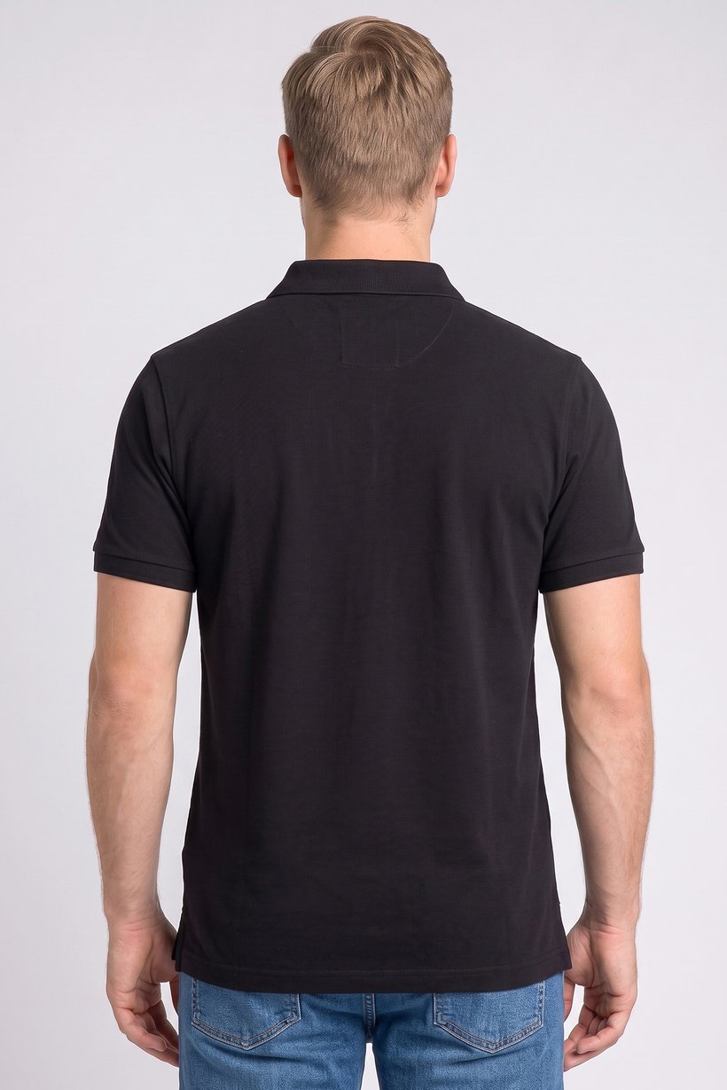 Men Regular Fit Textured Short Sleeve Polo, Black