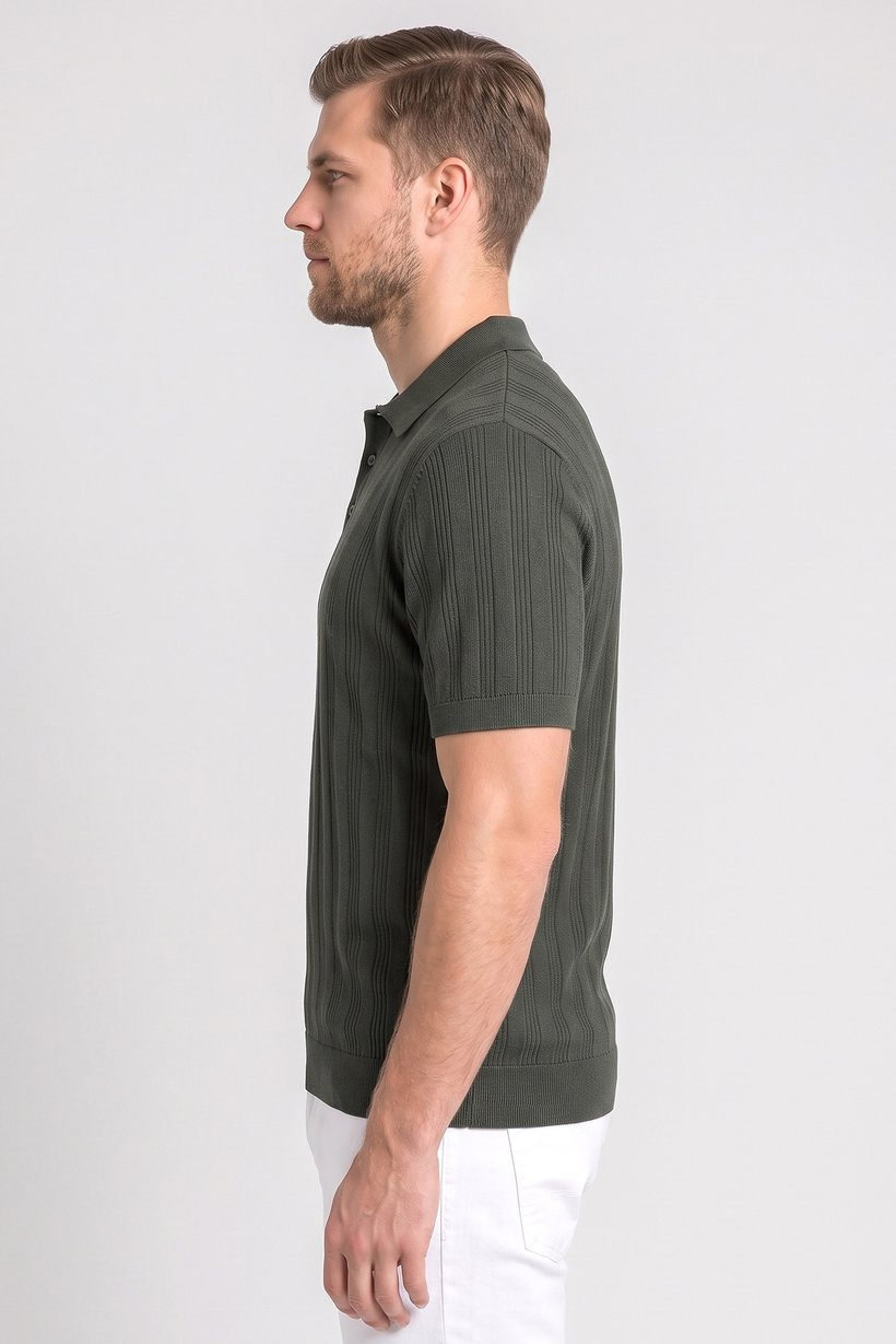 Men Regular Fit Textured Short Sleeve Polo Shirt, Green