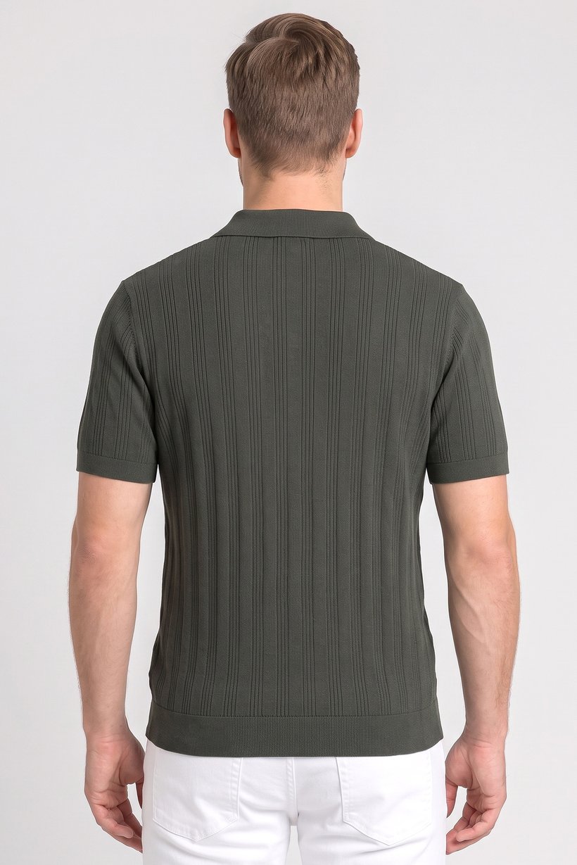 Men Regular Fit Textured Short Sleeve Polo Shirt, Green