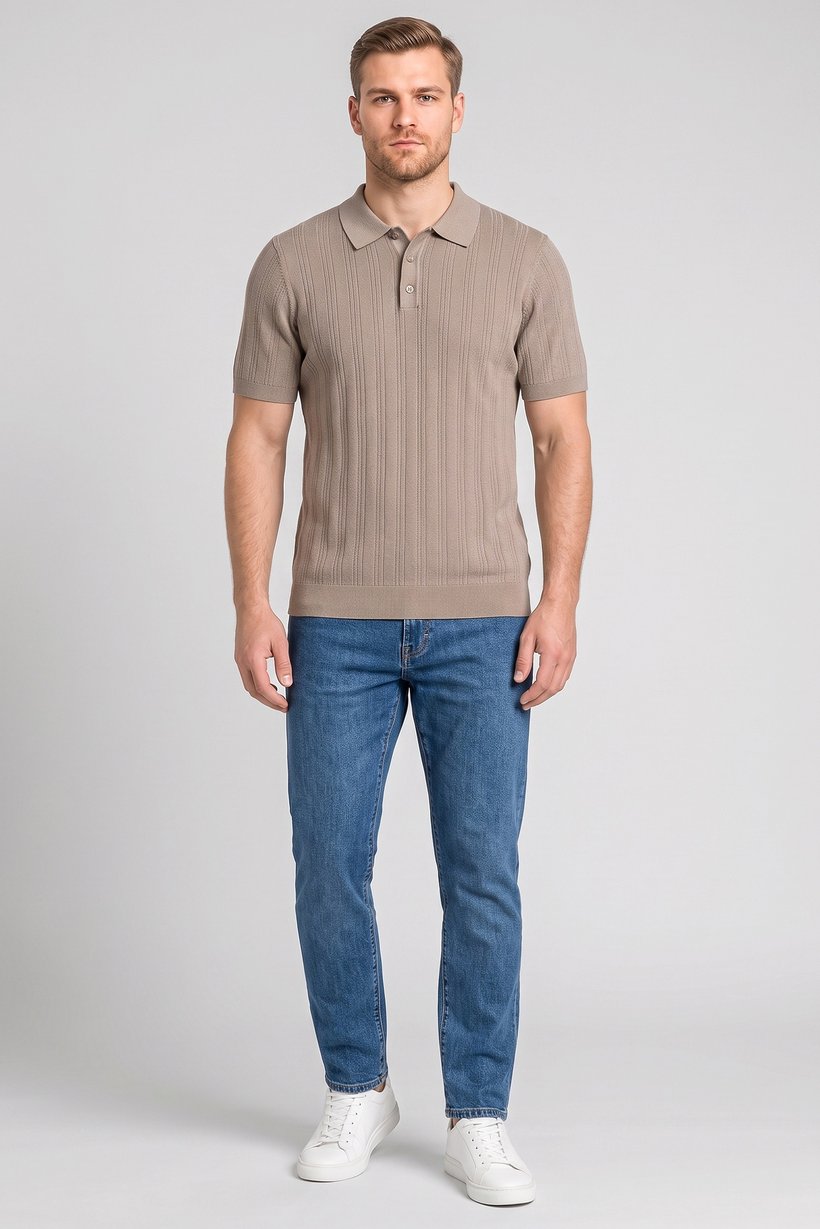 Men Regular Fit Short Sleeve Outdoor Polo Shirt, Taupe