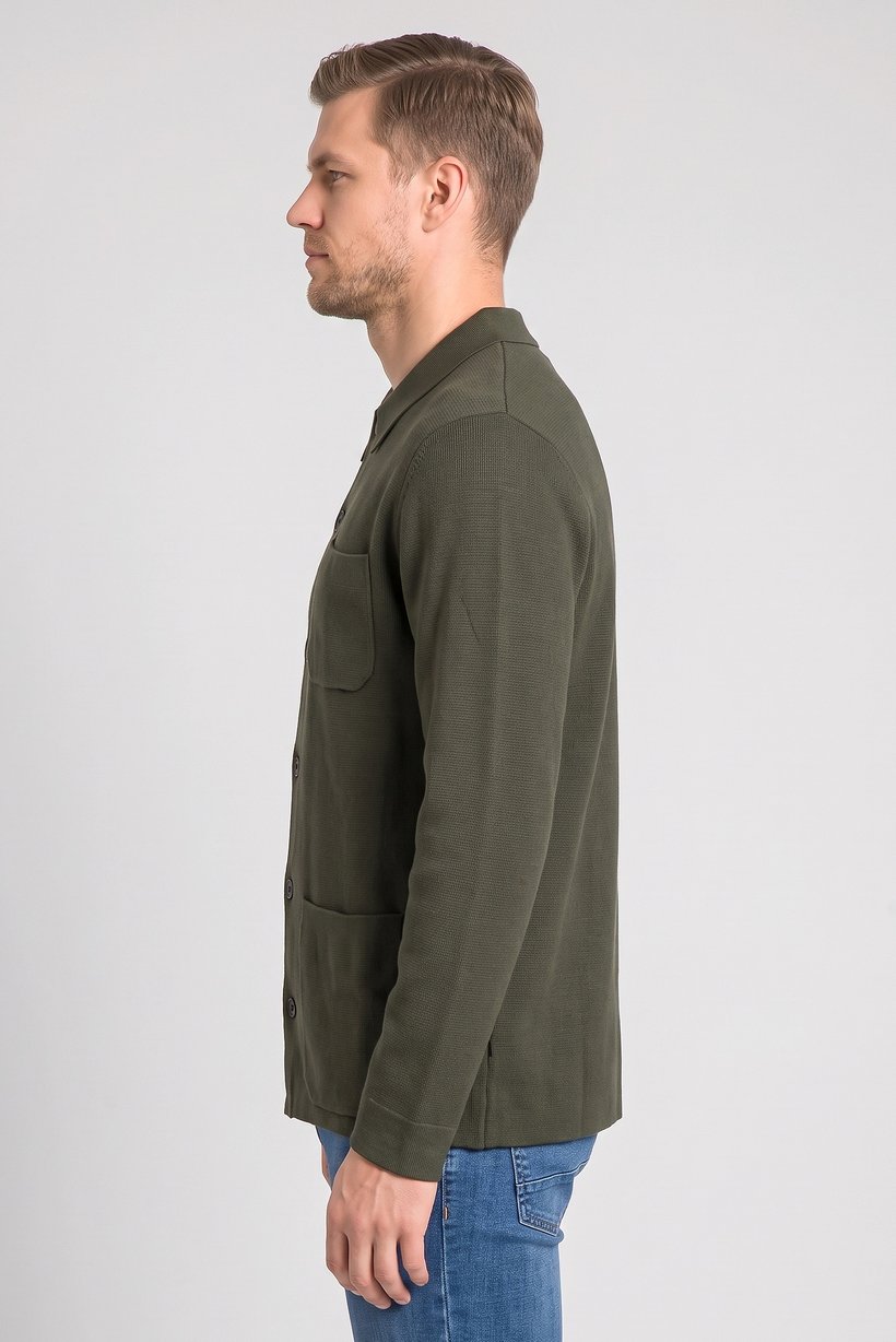 Men Spread Neck Knitted Cardigan, Green