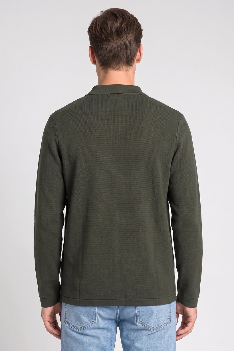 Men Spread Neck Knitted Cardigan, Green