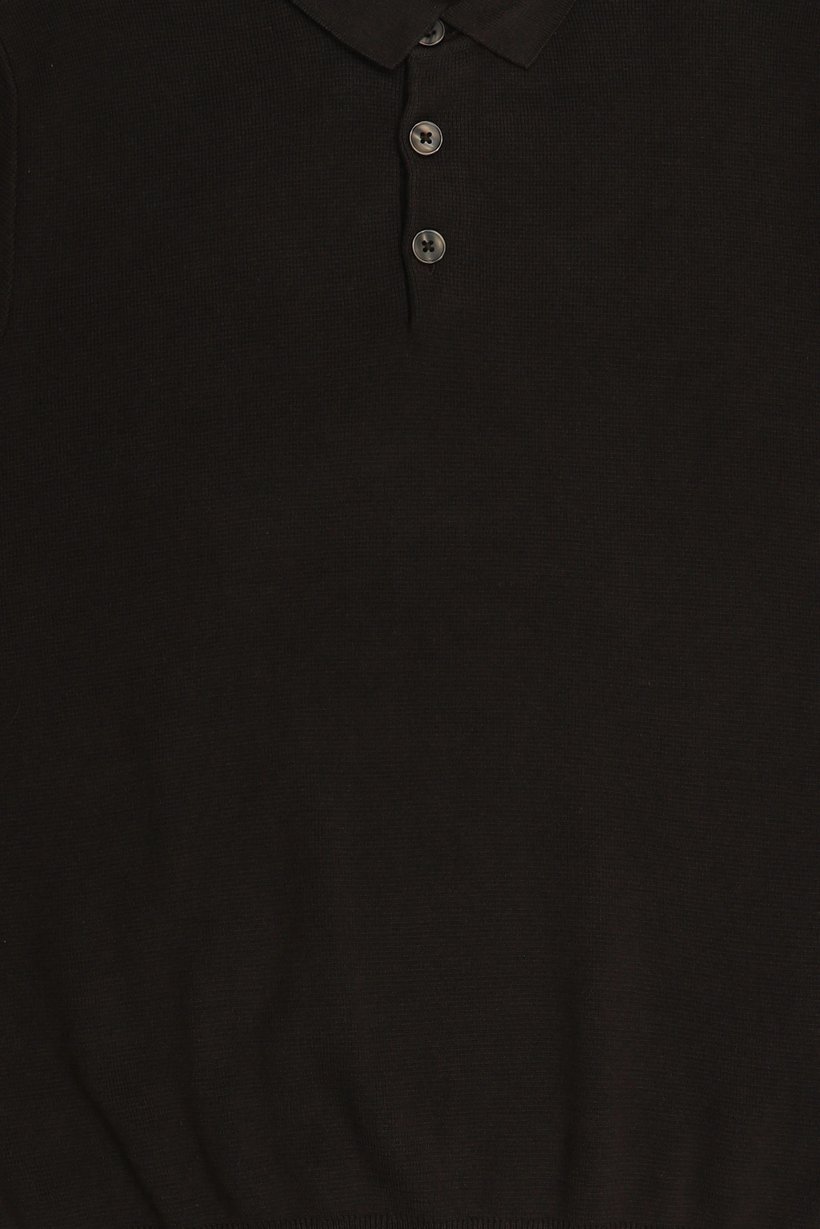Men Spread Collar Long Sleeve Knitted Polo Shirt, Brown