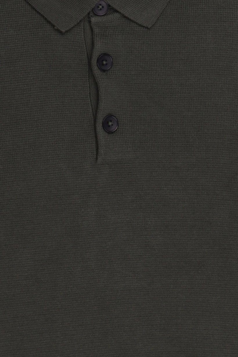 Men Spread Collar Long Sleeve Knitted Polo Shirt, Olive