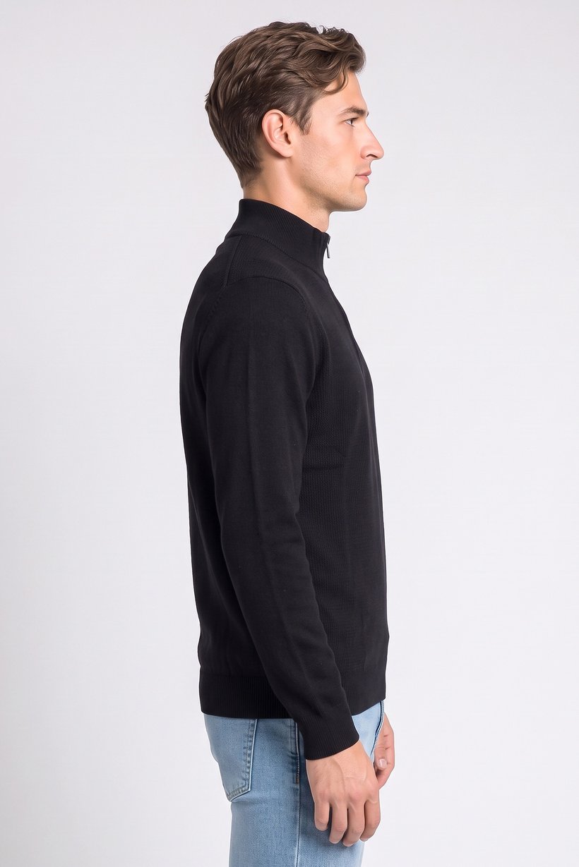 Men Mock Neck Knitted Sweater, Navy