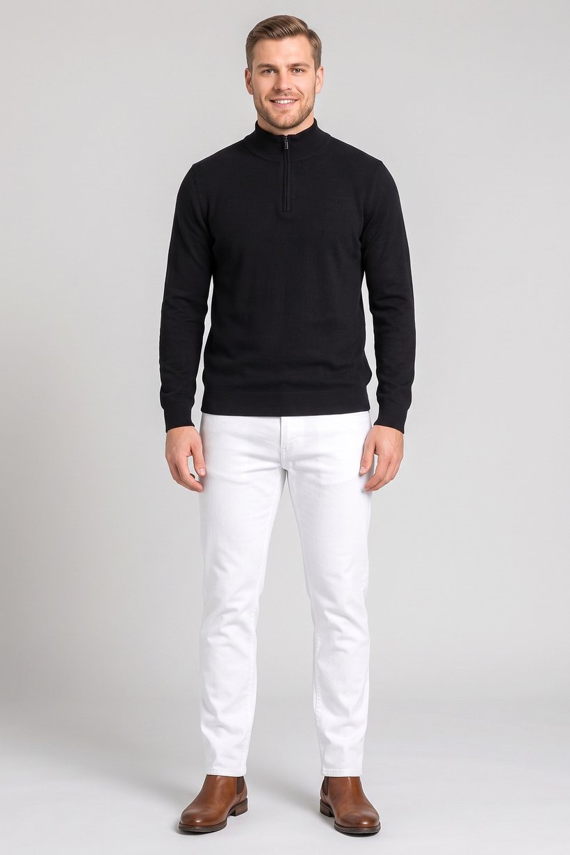 Men Mock Neck Knitted Sweater, Black